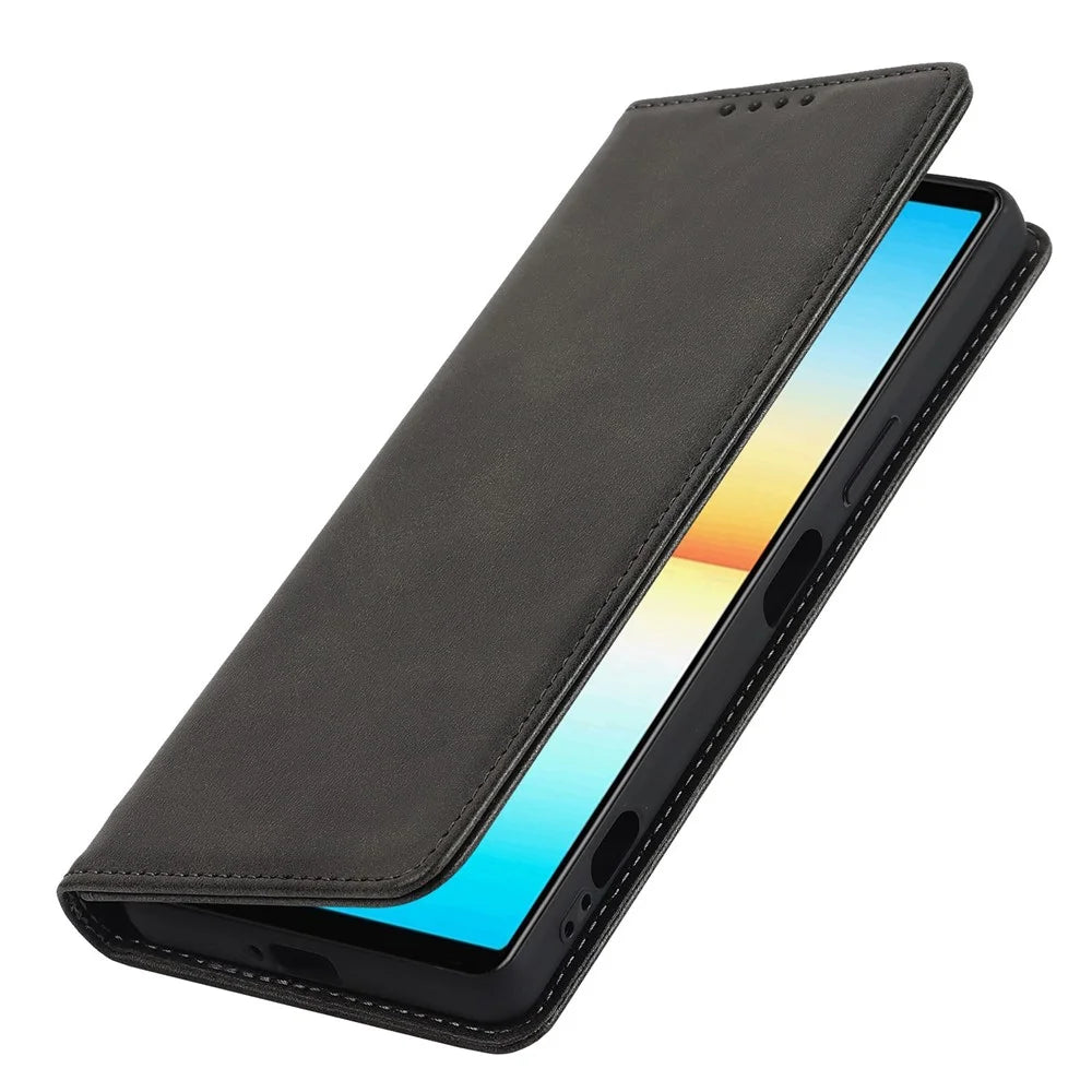 For Sony Xperia 1 IV PU Leather Protective Cover Auto-absorbed Wallet Stand Design Phone Case - Black - 5