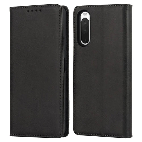 Phone Case for Sony Xperia 10 IV, Magnetic Closure Wallet Stand Cell Phone Covering Shell - Black - 1