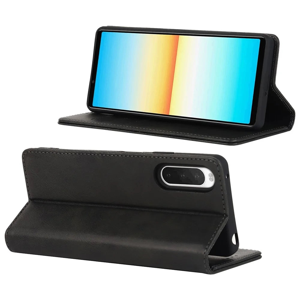 Phone Case for Sony Xperia 10 IV, Magnetic Closure Wallet Stand Cell Phone Covering Shell - Black - 3