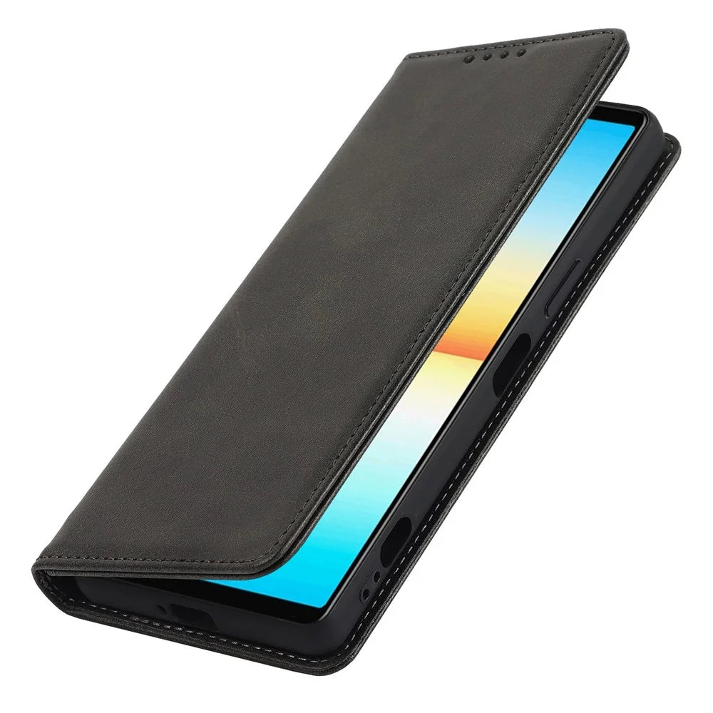 Phone Case for Sony Xperia 10 IV, Magnetic Closure Wallet Stand Cell Phone Covering Shell - Black - 5