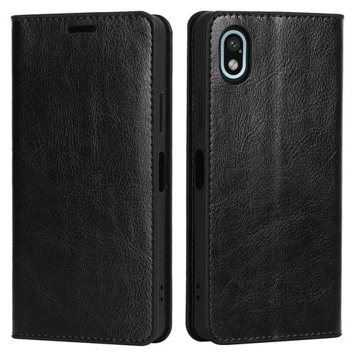 For Sony Xperia Ace III Genuine Leather Phone Case, Anti-scratch Wallet Stand Crazy Horse Texture Shell - Black - 1