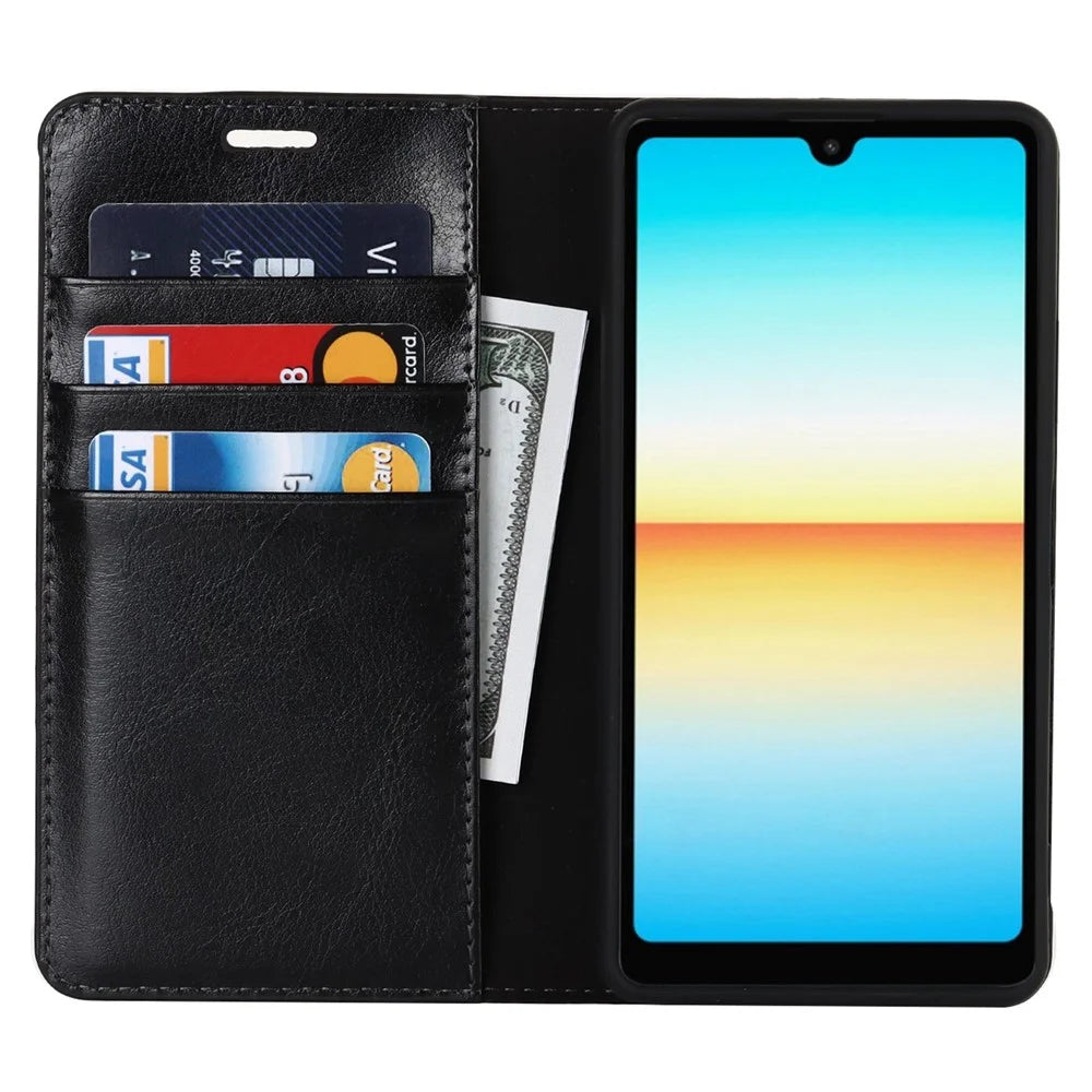 For Sony Xperia Ace III Genuine Leather Phone Case, Anti-scratch Wallet Stand Crazy Horse Texture Shell - Black - 2