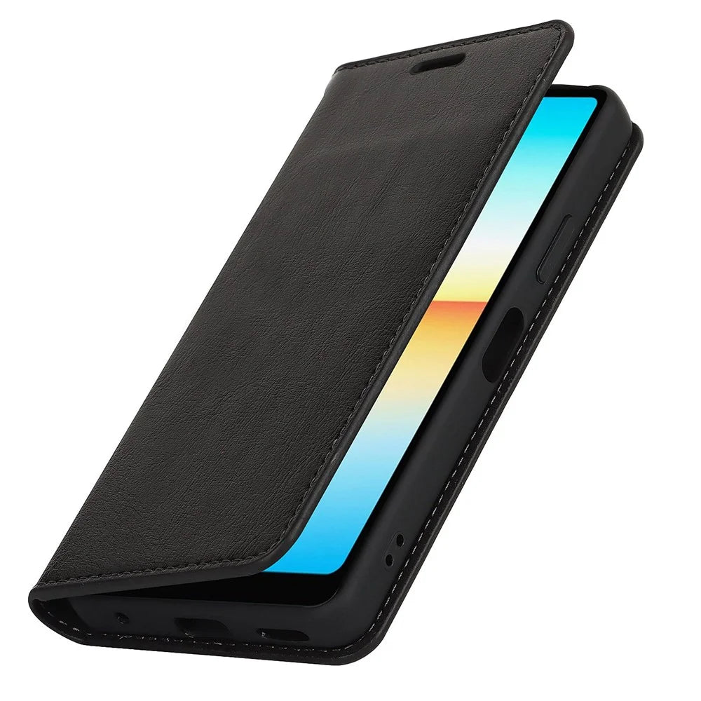 For Sony Xperia Ace III Genuine Leather Phone Case, Anti-scratch Wallet Stand Crazy Horse Texture Shell - Black - 5