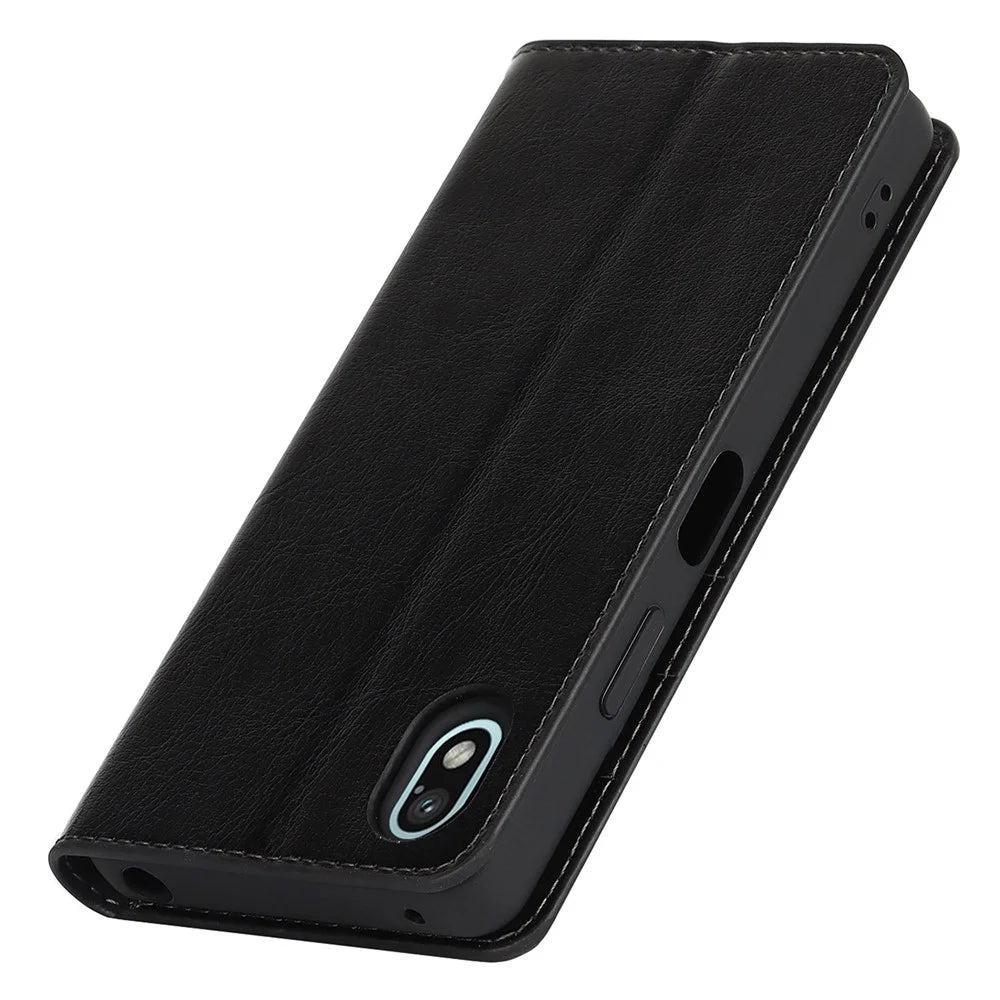 For Sony Xperia Ace III Genuine Leather Phone Case, Anti-scratch Wallet Stand Crazy Horse Texture Shell - Black - 6