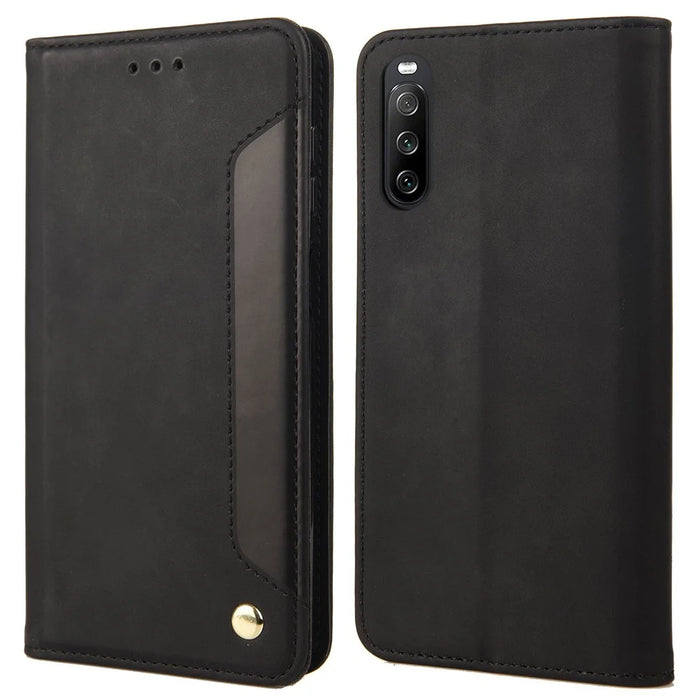 For Sony Xperia 10 IV Skin-touch Feeling Case Splicing PU Leather+TPU Anti-drop Stand Wallet Cover - Black - 1