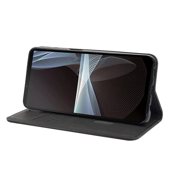 For Sony Xperia 10 IV Skin-touch Feeling Case Splicing PU Leather+TPU Anti-drop Stand Wallet Cover - Black - 3