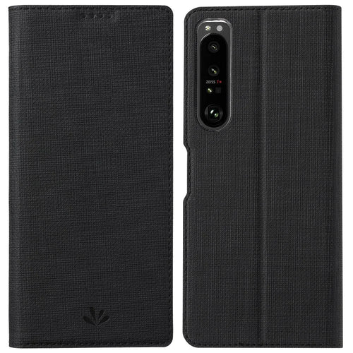 VILI DMX Series PU Leather Phone Case for Sony Xperia 1 IV Protective Case Hands-free Stand Cover with Card Holder - Black - 1