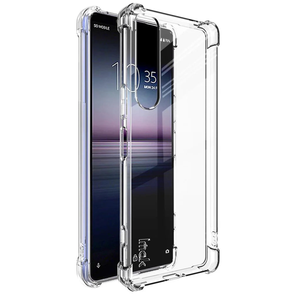 IMAK for Sony Xperia 1 IV Soft TPU Case Shock-Absorbing Four-Corner Airbag Protection Cover with Screen Protector - Transparent - 1