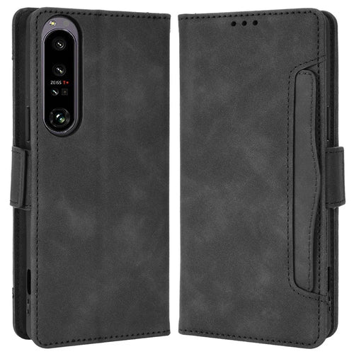 Anti-scratch Phone Bag Case for Sony Xperia 1 IV, Magnetic Flip Wallet Style Stand Shockproof PU Leather Phone Cover - Black - 1