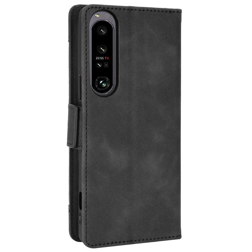 Anti-scratch Phone Bag Case for Sony Xperia 1 IV, Magnetic Flip Wallet Style Stand Shockproof PU Leather Phone Cover - Black - 7