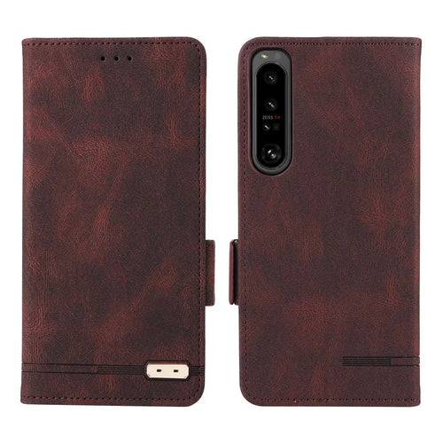For Sony Xperia 1 IV PU Leather Shockproof Hardware Design Phone Case Wallet Stand Folio Flip Cover - Coffee - 1