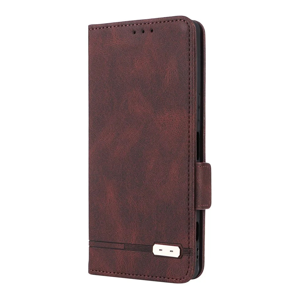 For Sony Xperia 1 IV PU Leather Shockproof Hardware Design Phone Case Wallet Stand Folio Flip Cover - Coffee - 3