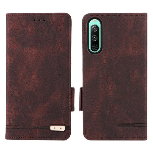 Hardware Design Phone Case for Sony Xperia 10 IV, PU Leather Anti-drop Wallet Stand Shell - Coffee - 1