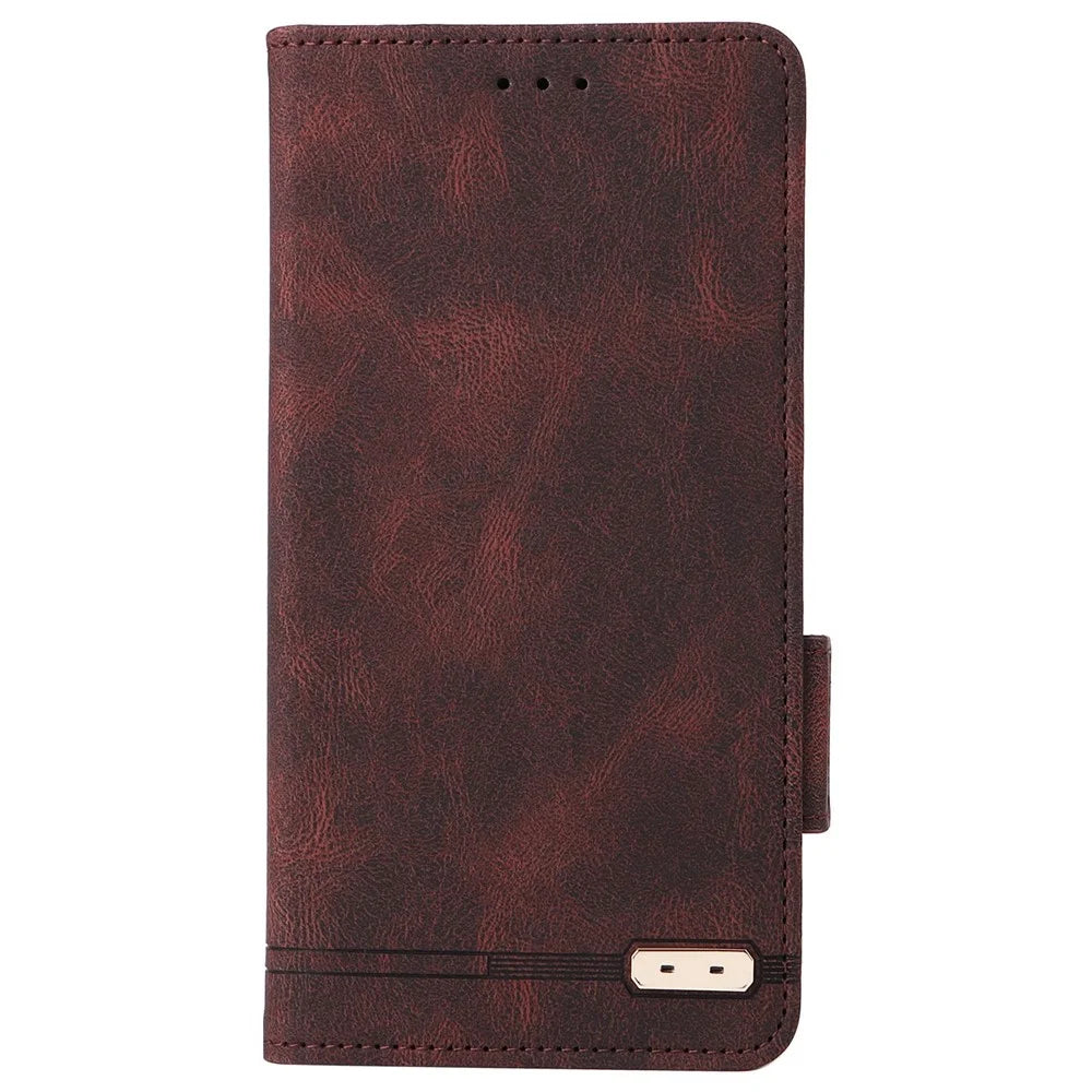 Hardware Design Phone Case for Sony Xperia 10 IV, PU Leather Anti-drop Wallet Stand Shell - Coffee - 2