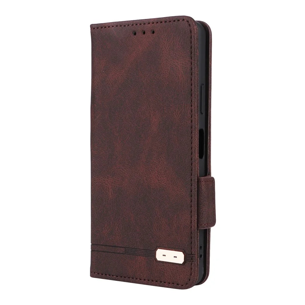 Hardware Design Phone Case for Sony Xperia 10 IV, PU Leather Anti-drop Wallet Stand Shell - Coffee - 3