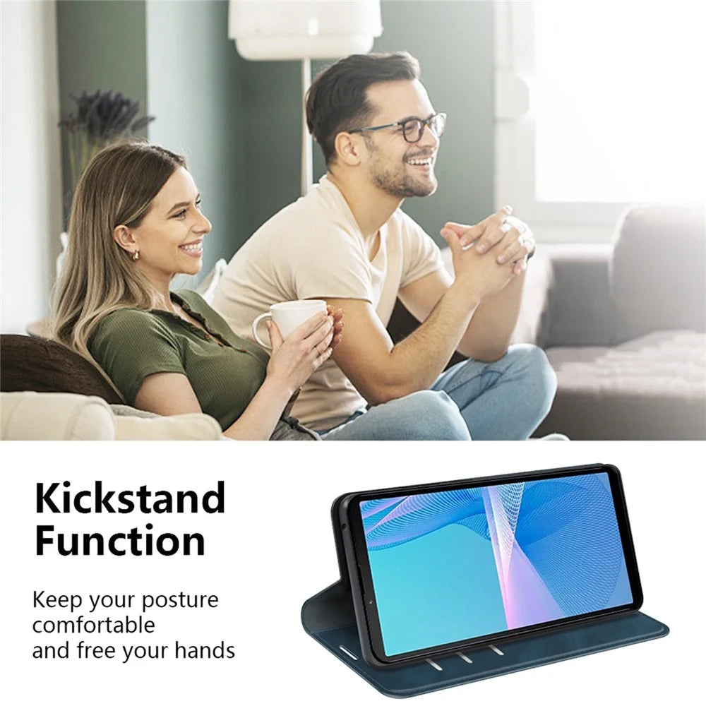 For Sony Xperia 10 IV PU Leather Wallet Flip Cover 3 Card Slots Magnetic Auto-Absorbed Skin Touch Feeling Stand Folio Phone Case - Blue - 5