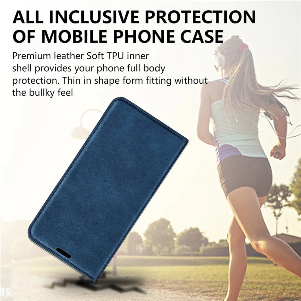For Sony Xperia 10 IV PU Leather Wallet Flip Cover 3 Card Slots Magnetic Auto-Absorbed Skin Touch Feeling Stand Folio Phone Case - Blue - 6