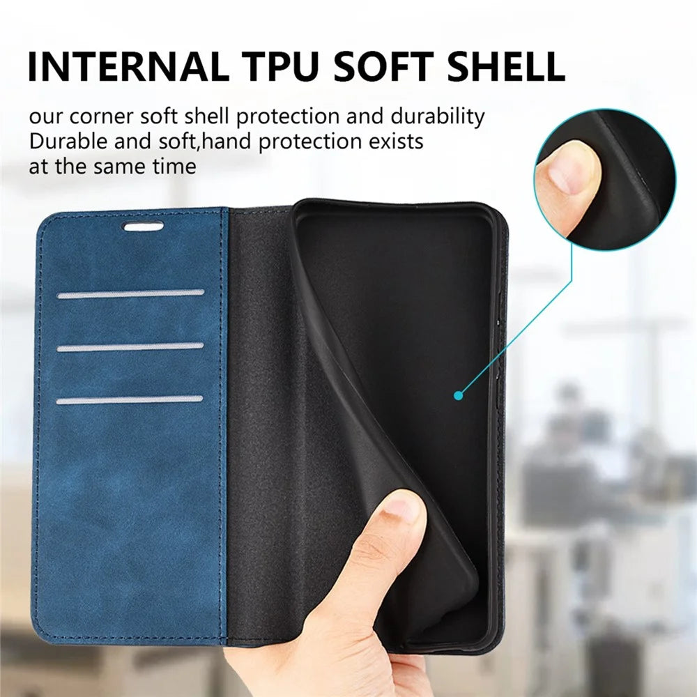 For Sony Xperia 10 IV PU Leather Wallet Flip Cover 3 Card Slots Magnetic Auto-Absorbed Skin Touch Feeling Stand Folio Phone Case - Blue - 7