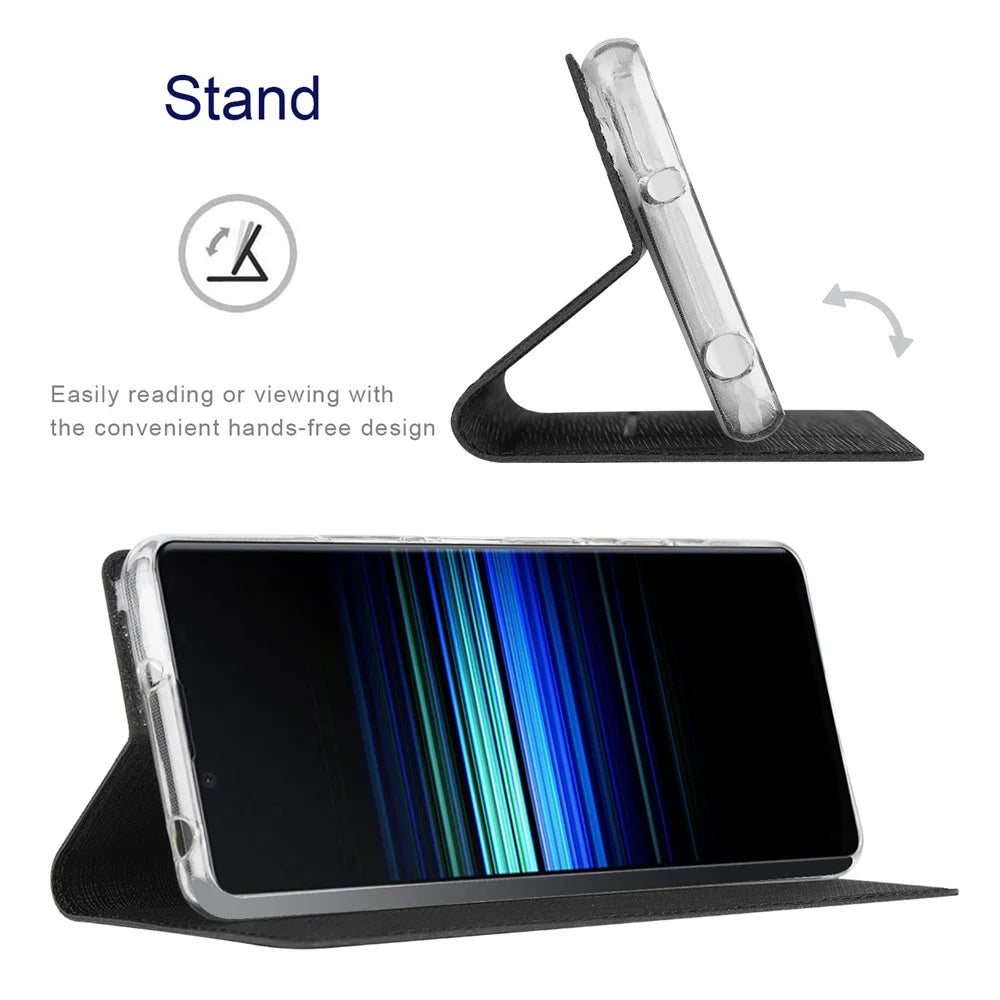 VILI DMX Series for Sony Xperia Ace III PU Leather Card Slot Protective Cover Stand Flip Phone Case - Black - 2
