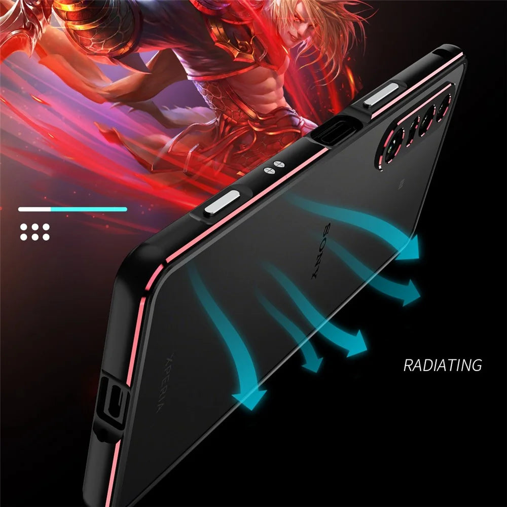 For Sony Xperia 1 IV 5G Bumper Case Metal Frame Shock Absorbent Bumper Cover with Camera Lens Protector - Black/Red - 3
