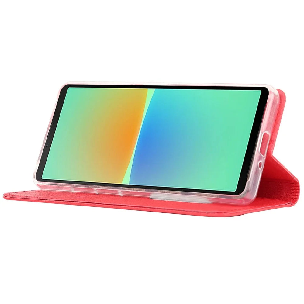 For Sony Xperia 10 IV 5G Anti-scratch PU Leather Silk Texture Phone Case Stand Wallet Shockproof Mobile Phone Cover with Strap - Red - 3