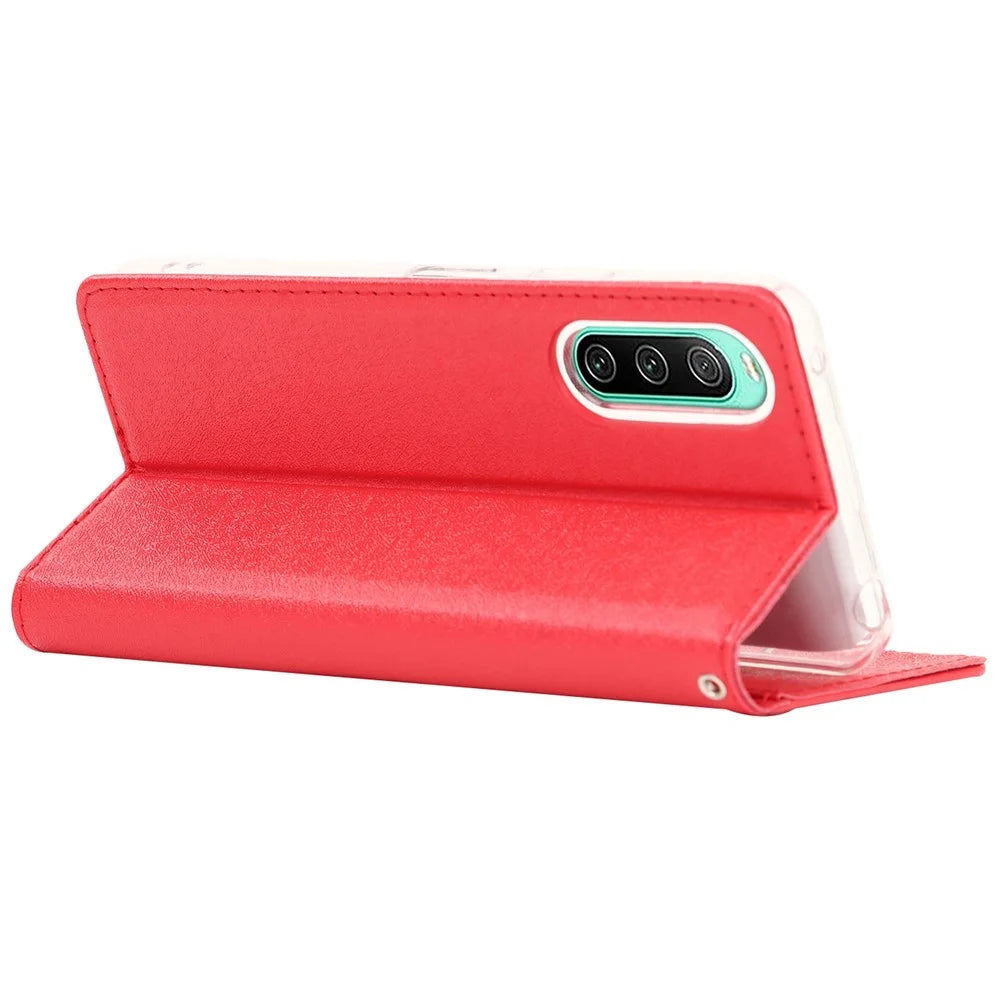 For Sony Xperia 10 IV 5G Anti-scratch PU Leather Silk Texture Phone Case Stand Wallet Shockproof Mobile Phone Cover with Strap - Red - 4