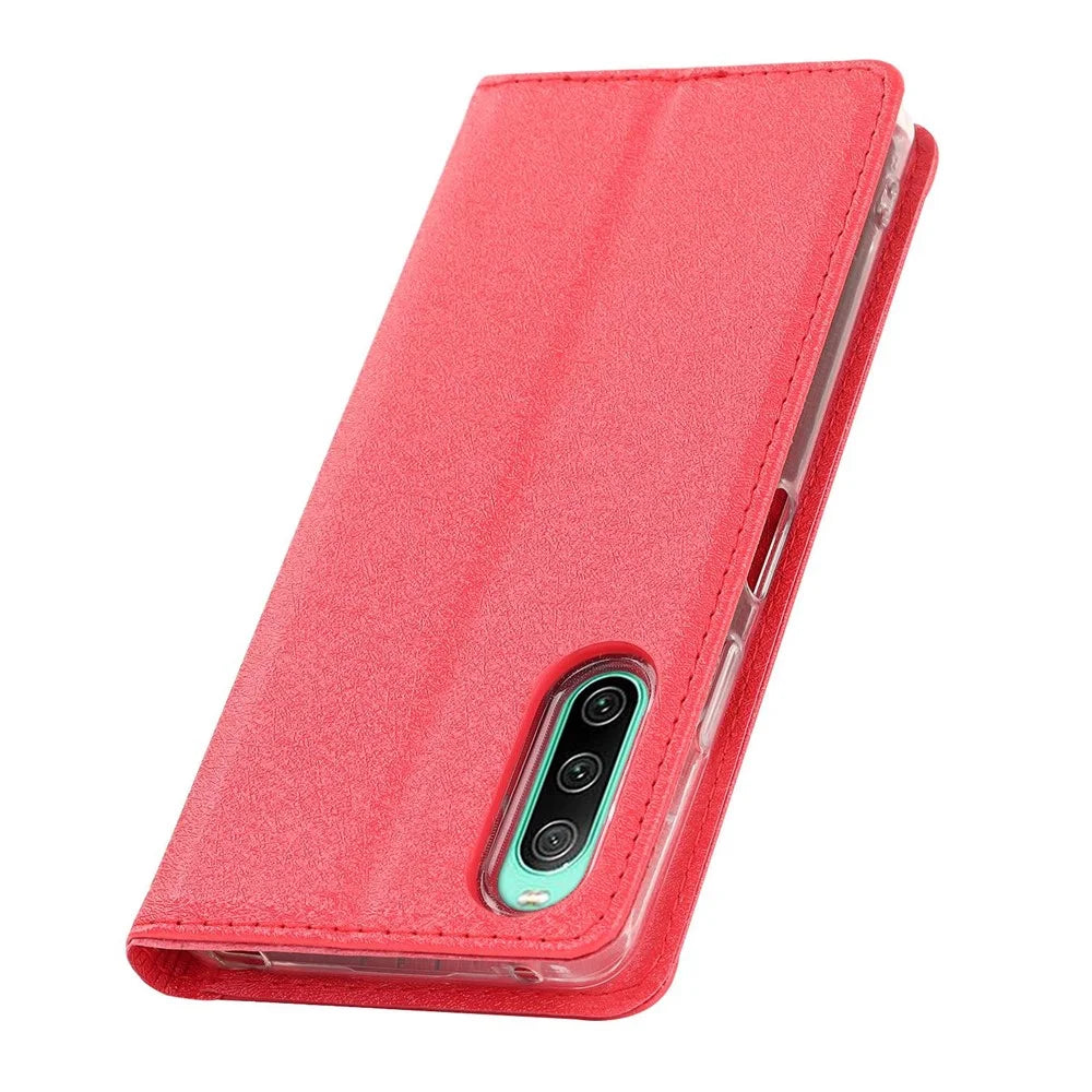 For Sony Xperia 10 IV 5G Anti-scratch PU Leather Silk Texture Phone Case Stand Wallet Shockproof Mobile Phone Cover with Strap - Red - 5