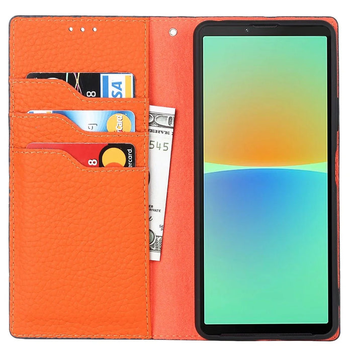 For Sony Xperia 10 IV 5G Shockproof Genuine Leather Case Litchi Texture Wallet Stand Anti-scratch Phone Shell with Hand Strap - Dark Blue - 2