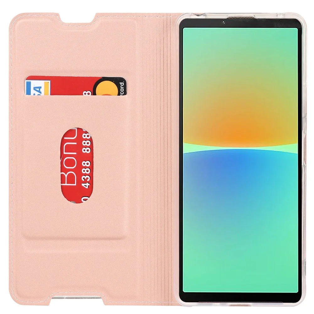 All-round Protection Leather Case for Sony Xperia 10 IV 5G, Magnetic Auto Closing Stand Anti-scratch Phone Cover - Rose Gold - 2