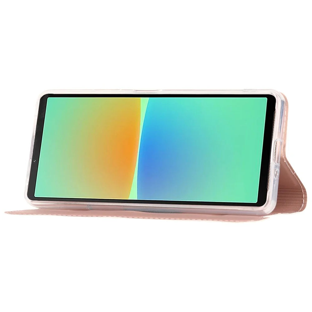 All-round Protection Leather Case for Sony Xperia 10 IV 5G, Magnetic Auto Closing Stand Anti-scratch Phone Cover - Rose Gold - 3