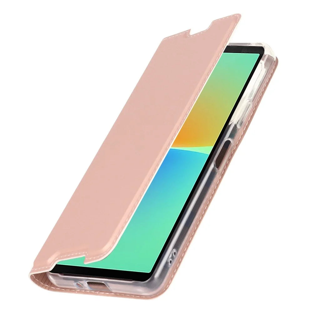 All-round Protection Leather Case for Sony Xperia 10 IV 5G, Magnetic Auto Closing Stand Anti-scratch Phone Cover - Rose Gold - 6