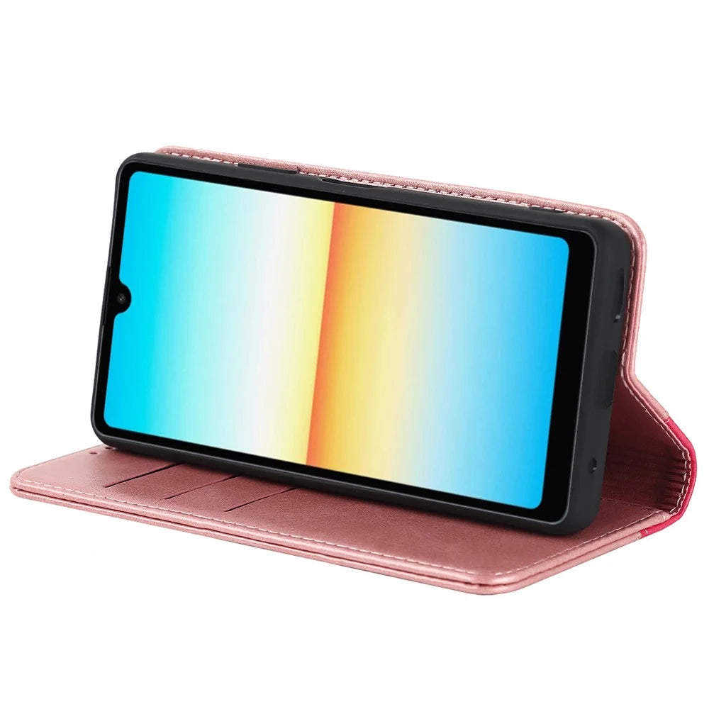 For Sony Xperia Ace III 5G Anti-fall Phone Cover Bi-color Splicing Magnetic Auto-absorbed PU Leather Phone Case with Wallet Stand -  Rose Gold/Rose - 3