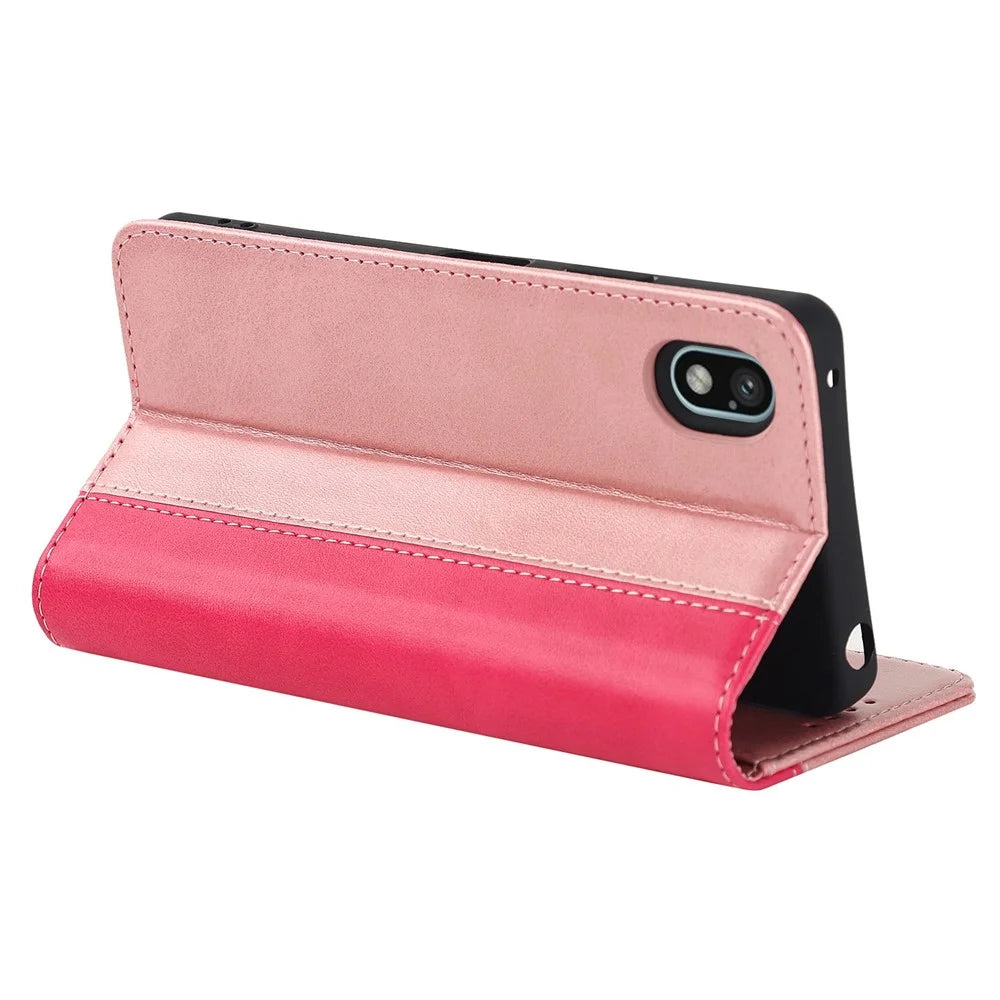 For Sony Xperia Ace III 5G Anti-fall Phone Cover Bi-color Splicing Magnetic Auto-absorbed PU Leather Phone Case with Wallet Stand -  Rose Gold/Rose - 4