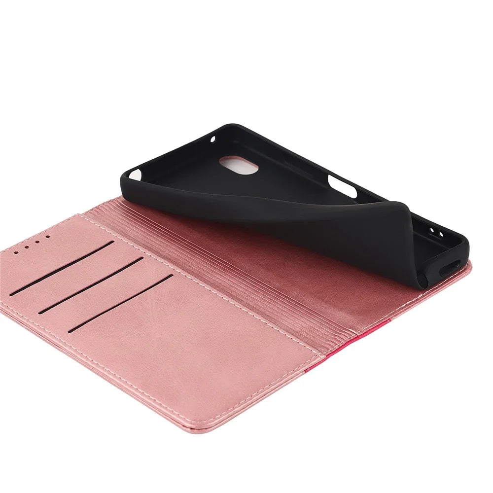 For Sony Xperia Ace III 5G Anti-fall Phone Cover Bi-color Splicing Magnetic Auto-absorbed PU Leather Phone Case with Wallet Stand -  Rose Gold/Rose - 5