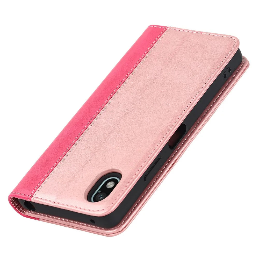 For Sony Xperia Ace III 5G Anti-fall Phone Cover Bi-color Splicing Magnetic Auto-absorbed PU Leather Phone Case with Wallet Stand -  Rose Gold/Rose - 6