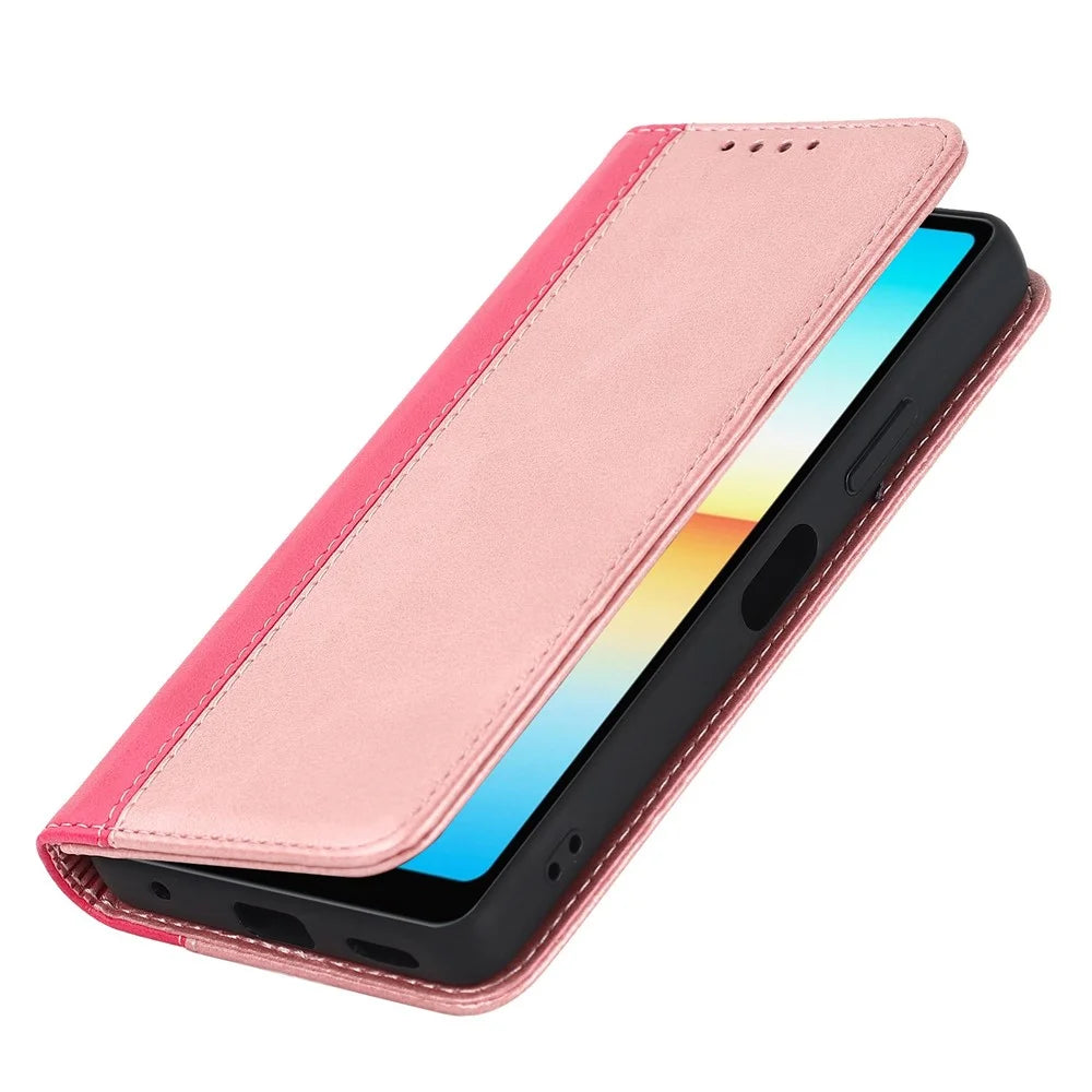 For Sony Xperia Ace III 5G Anti-fall Phone Cover Bi-color Splicing Magnetic Auto-absorbed PU Leather Phone Case with Wallet Stand -  Rose Gold/Rose - 7