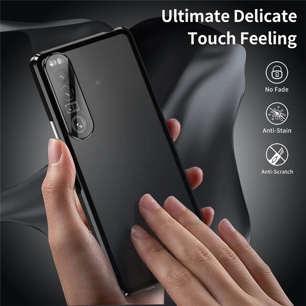 For Sony Xperia 1 IV 5G Anti-drop Anti-wear Metal Frame + Tempered Glass + PC Hybrid Cover Magnetic Closure Phone Shell Case - Black - 2