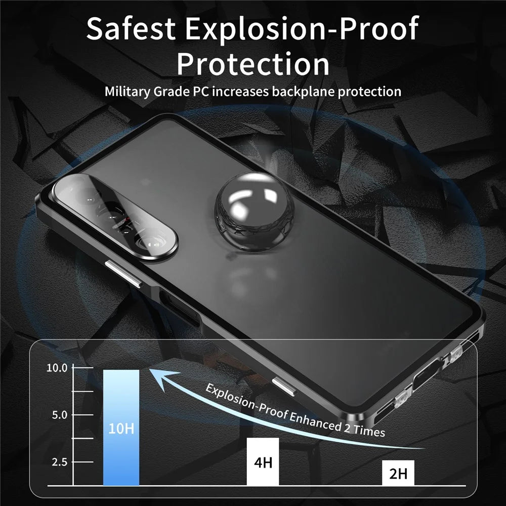 For Sony Xperia 1 IV 5G Anti-drop Anti-wear Metal Frame + Tempered Glass + PC Hybrid Cover Magnetic Closure Phone Shell Case - Black - 4