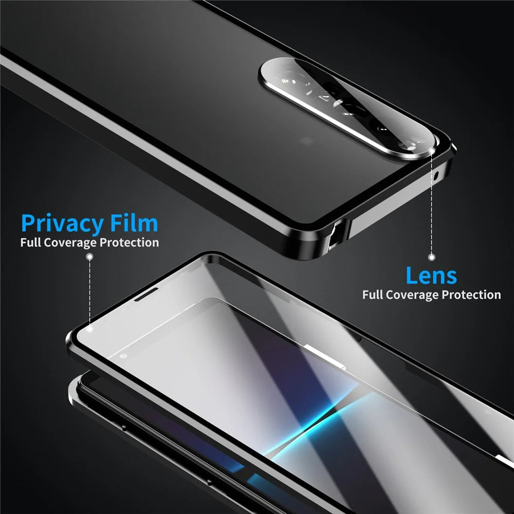 For Sony Xperia 1 IV 5G Anti-drop Anti-wear Metal Frame + Tempered Glass + PC Hybrid Cover Magnetic Closure Phone Shell Case - Black - 5