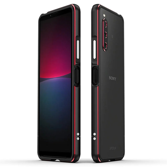 For Sony Xperia 10 IV 5G Anti-scratch Phone Case Metal Frame Shock Absorbent Bumper Cover with Camera Lens Protector - Black / Red - 1
