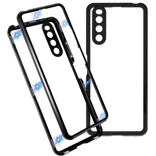 For Sony Xperia 10 IV 5G Anti-drop Phone Case Metal Frame + Tempered Glass + PC Back Hybrid Cover Magnetic Closure Phone Shell Case - Black - 1