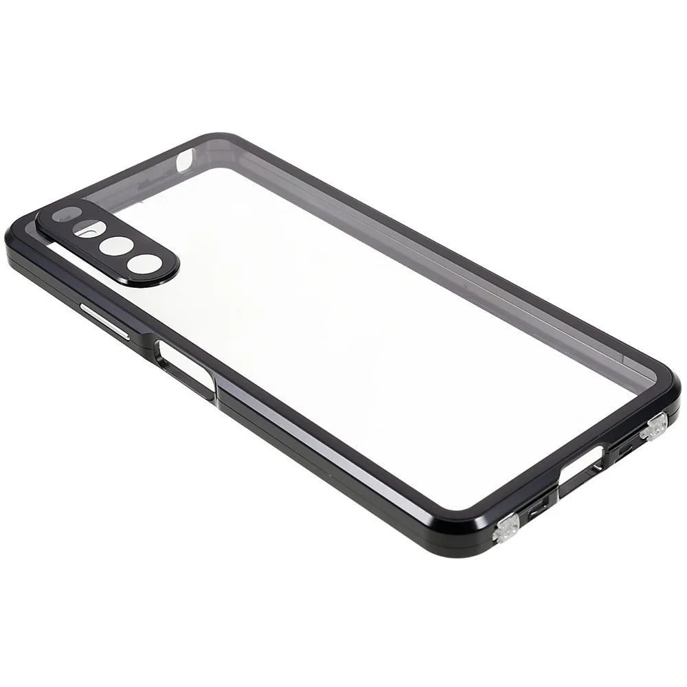 For Sony Xperia 10 IV 5G Anti-drop Phone Case Metal Frame + Tempered Glass + PC Back Hybrid Cover Magnetic Closure Phone Shell Case - Black - 4