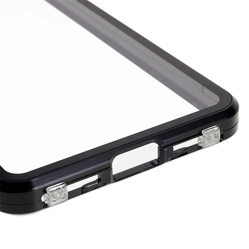 For Sony Xperia 10 IV 5G Anti-drop Phone Case Metal Frame + Tempered Glass + PC Back Hybrid Cover Magnetic Closure Phone Shell Case - Black - 5