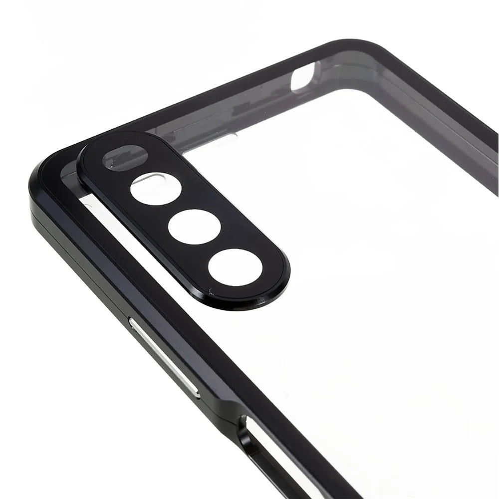 For Sony Xperia 10 IV 5G Anti-drop Phone Case Metal Frame + Tempered Glass + PC Back Hybrid Cover Magnetic Closure Phone Shell Case - Black - 6
