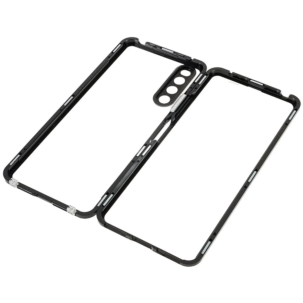 For Sony Xperia 10 IV 5G Anti-drop Phone Case Metal Frame + Tempered Glass + PC Back Hybrid Cover Magnetic Closure Phone Shell Case - Black - 7