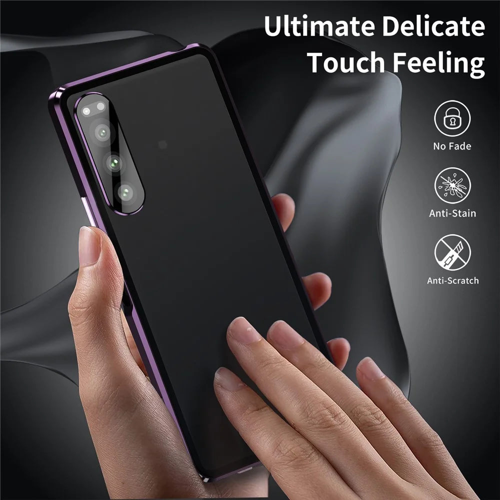 For Sony Xperia 5 IV 5G Phone Case Metal Frame + Tempered Glass + PC Back Shock-absorbing Hybrid Cover Magnetic Closure Phone Shell Case - Purple - 2