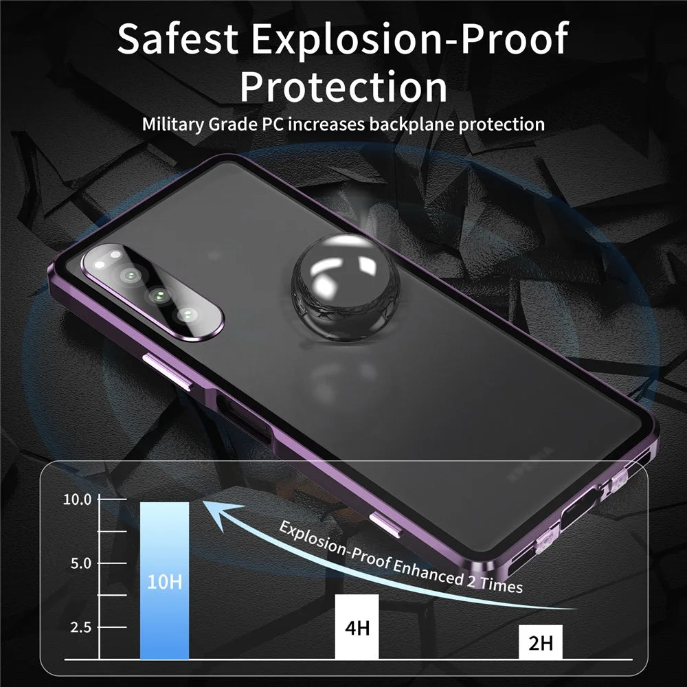 For Sony Xperia 5 IV 5G Phone Case Metal Frame + Tempered Glass + PC Back Shock-absorbing Hybrid Cover Magnetic Closure Phone Shell Case - Purple - 4