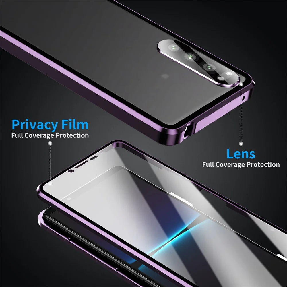 For Sony Xperia 5 IV 5G Phone Case Metal Frame + Tempered Glass + PC Back Shock-absorbing Hybrid Cover Magnetic Closure Phone Shell Case - Purple - 5