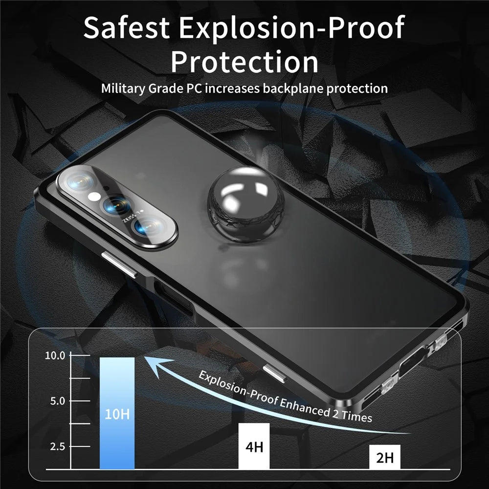 For Sony Xperia 1 V Magnetic Adsorption Case Metal Frame + Tempered Glass + PC Back Clear Phone Cover - Black - 4
