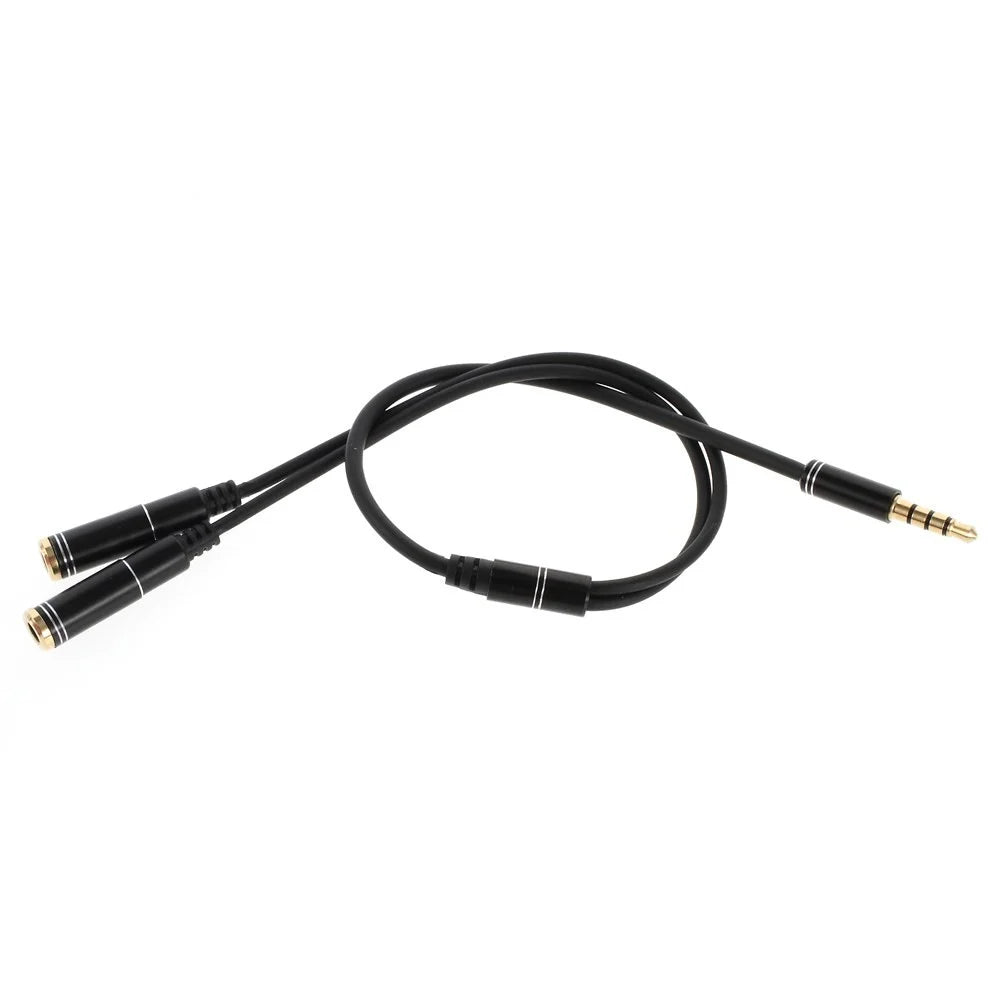 3.5mm Male to 2 Female Audio Extension Cord Earphone Audio Splitter Cable, Length: 30cm - Black - 1